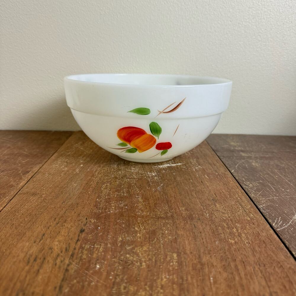 Gay Fad FIRE KING # 15 Oven Ware White Glass Fruit Pattern‎ Mixing Bowl